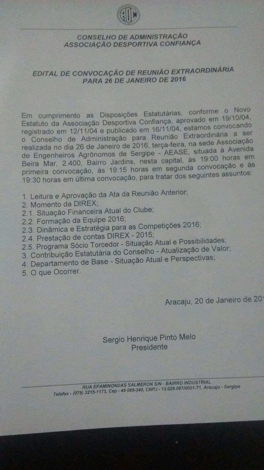 REUNIÃO DO CONSELHO